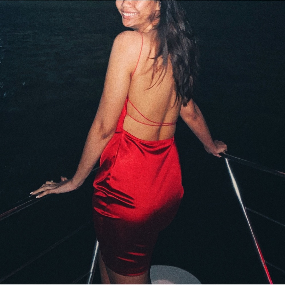 Shiny Red Backless Mini-Dress